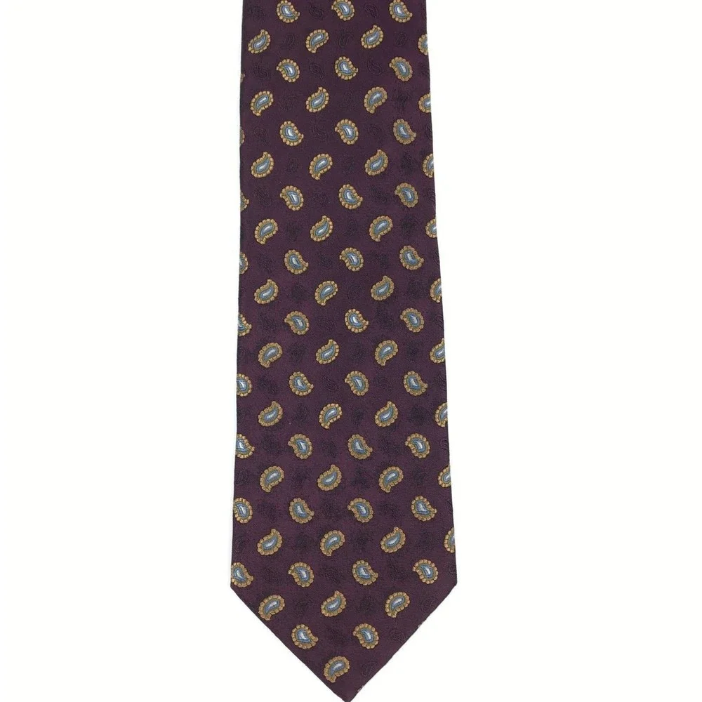 Jos A. Bank Men's Tie 100% Silk Handmade Purple Gold Paisley Elegant Necktie 60